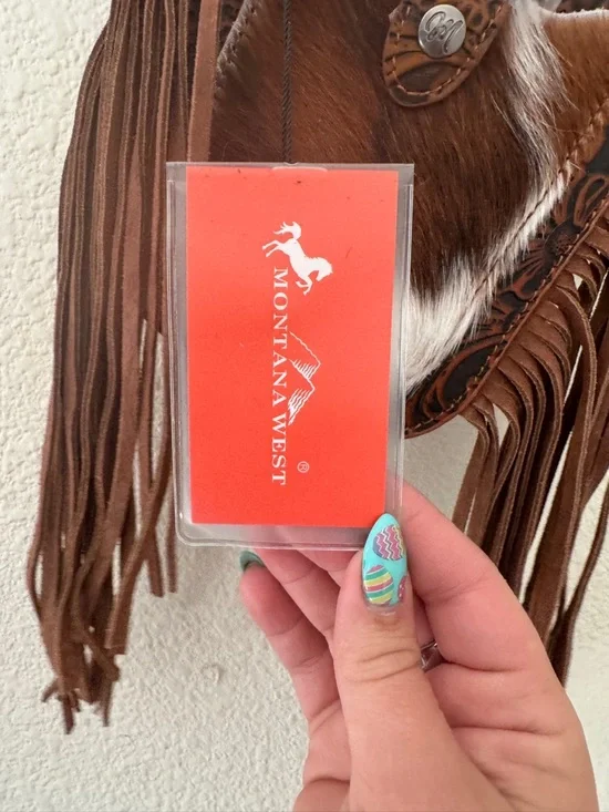 NWT Montana West Brown Tooled Fringe Crossbody with Cowhide Accent - Picture 6 of 7